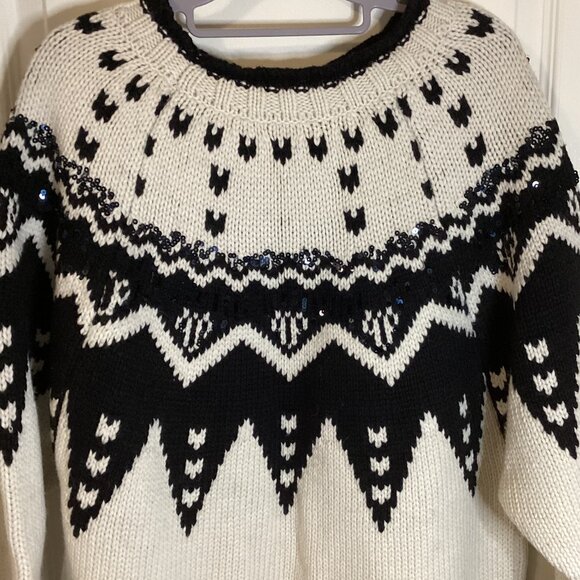 Zara Knit Limited Edition Women's Wool Blend Chunky Knit Sweater Size M Sequin - Picture 7 of 9